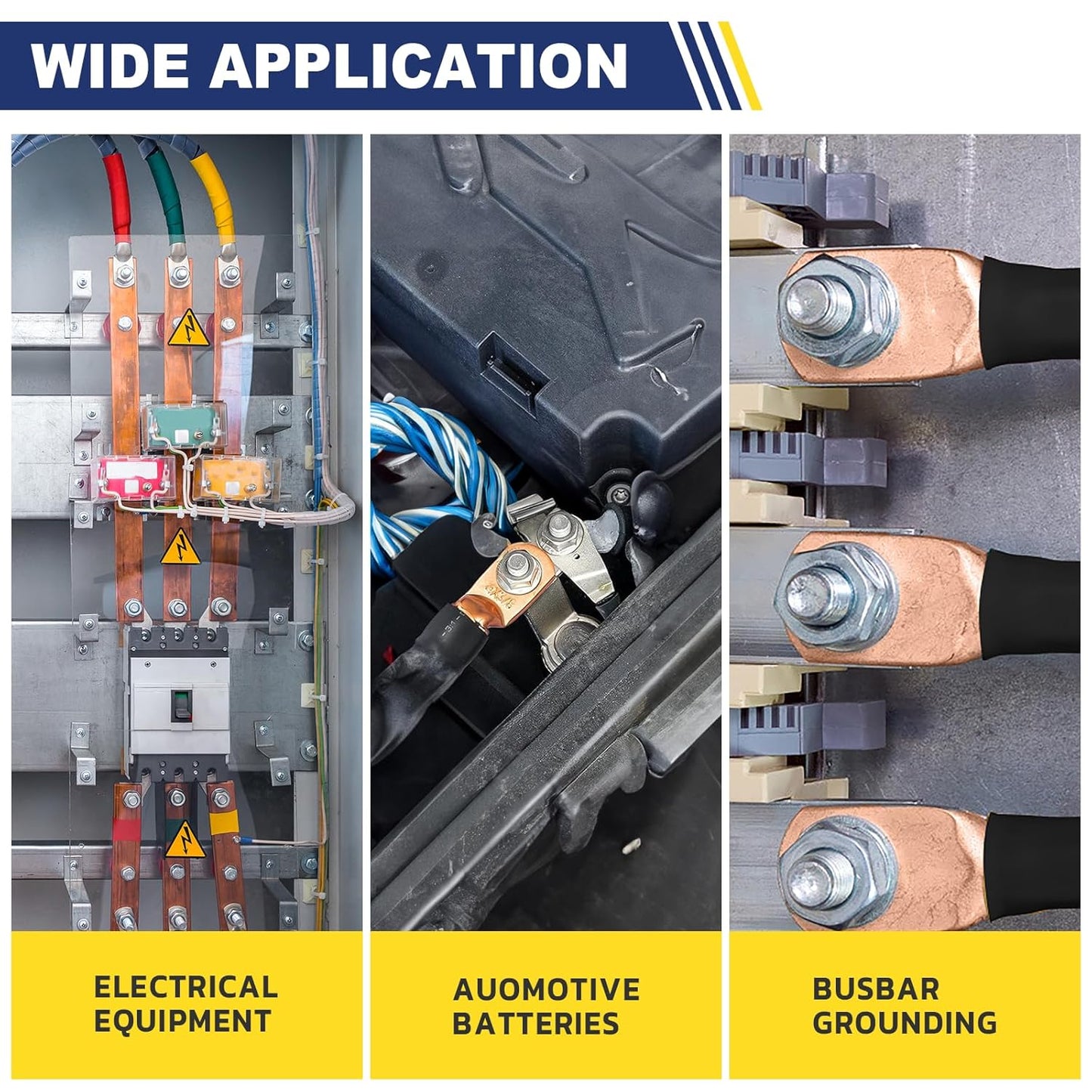 haisstronica 10pcs 4/0 AWG - 5/16"(M8) Battery Cable Lugs, Heavy Duty Copper Wire Lugs with 10pcs 3:1 Adhesive Heat Shrink Tubing, 0000 Gauge Wire Lugs, Battery Terminal Connector, Battery Cable Ends