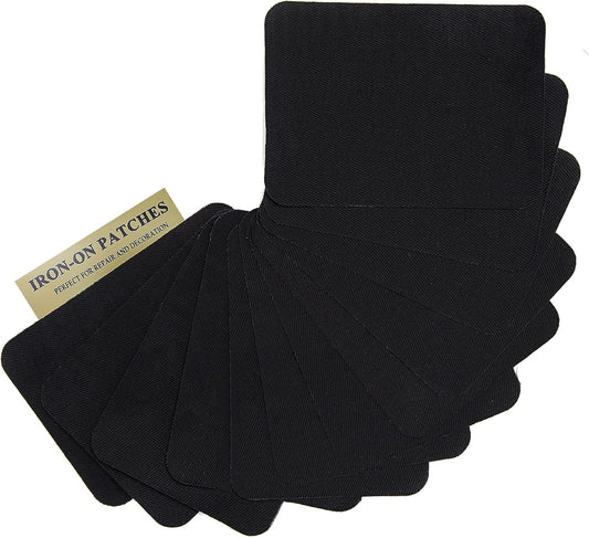 12PCS Fabric Iron on Patches Inside & Outside Strong Glue 100% Cotton Repair Patch for Clothes Pants Mending and Decorating, Black