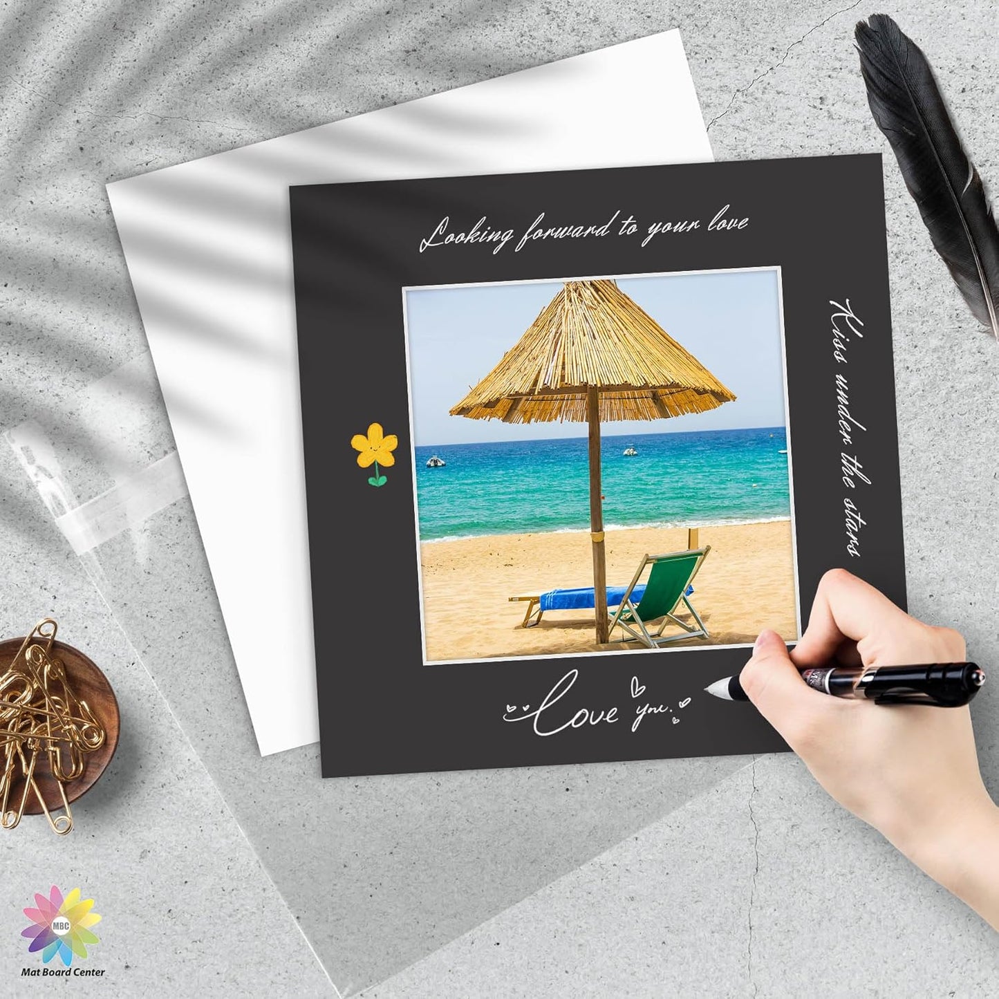 Mat Board Center, Pack of 25, 12x12 for 8x8 Black Mat Kit - Acid Free, 4-ply Thickness, White Core - Includes Backing Boards and Clear Bags - for Pictures, Photos, Framing