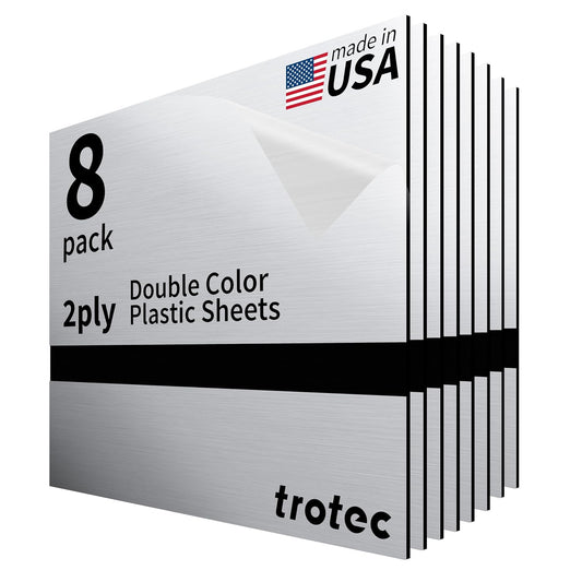Trotec | Metallic Looking Acrylic Sheet | 12"x12"x1/16, 8 Pcs | Brushed Aluminum/Black | Metallic Finish - Scratch Resistant for Laser Engraving & Cutting,Printing,Glowforge,Name Plate | USA Made