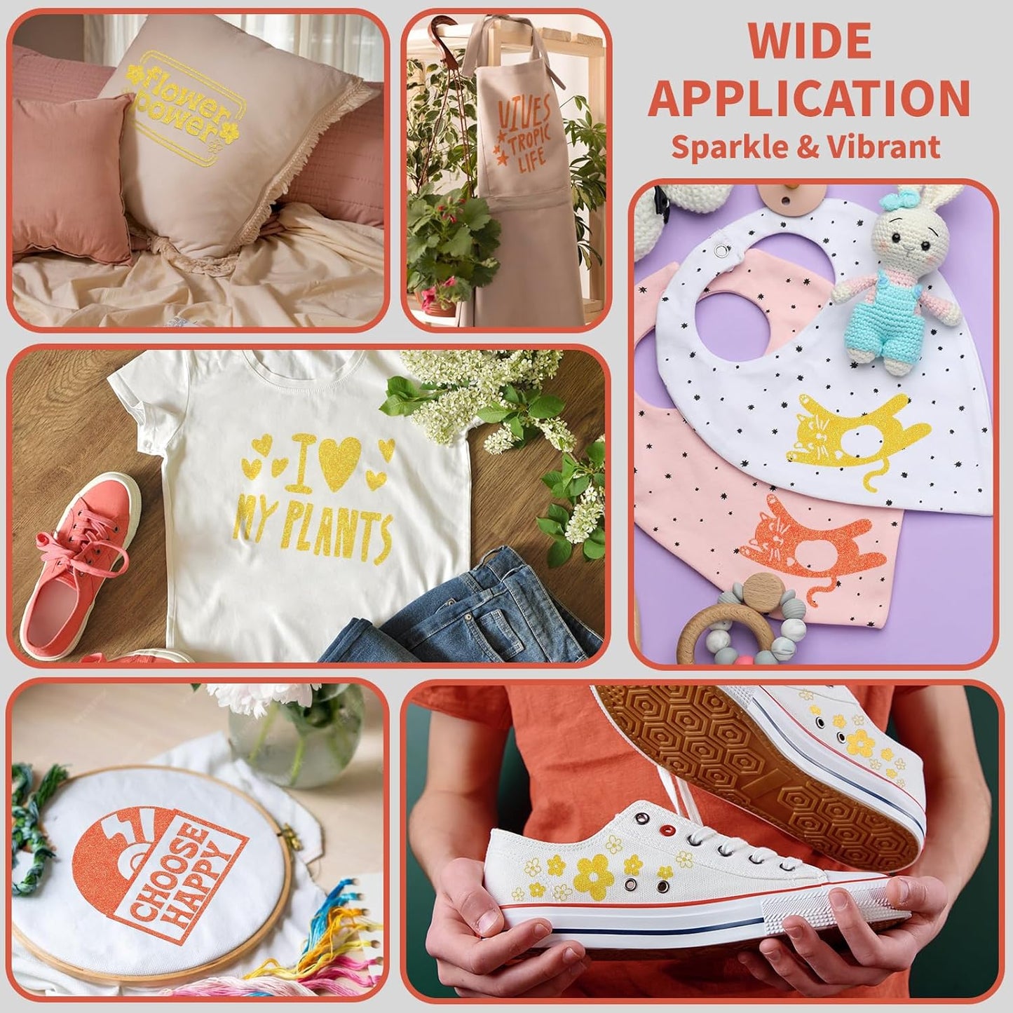 HTVRONT Glitter HTV Heat Transfer Vinyl - 10" x 8ft Neon Orange Glitter HTV Vinyl for Shirts, Glitter Iron on Vinyl for All Cutting Machine - Easy to Cut & Weed (Neon Orange Glitter)