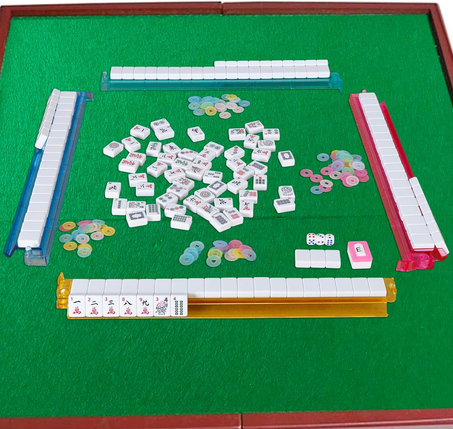 Smartxchoices 166 Tiles Mah Jongg Set American Mahjong 4 Color Pushers/Racks Mahjongg Game with Soft Velour Bag,Western Mahjongg Tiles