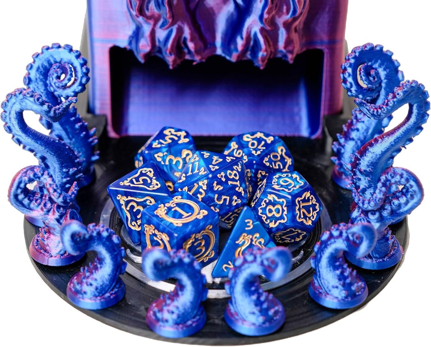 3D BEST Q Cthulhu DND D&D Dice Tower，3D Printed Compatible with Dungeons and Dragons, 28mm Miniature Wargaming, Tabletop RPGs, Wargame Scenery, Endless Deep Sea Series (Purple&Blue)