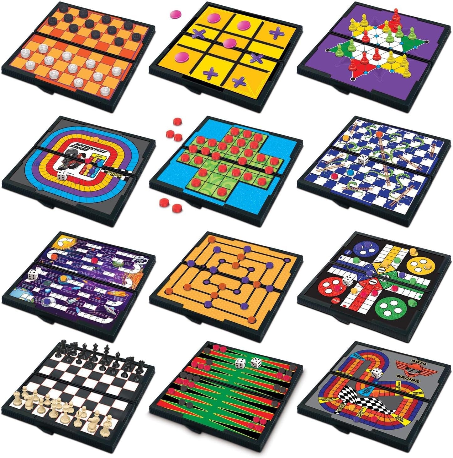 Gamie Magnetic Board Travel Games for Kids, Set Includes 12 Retro Fun Games - 5" Compact Design - Individually Boxed - Teaches Strategy & Focus, Great for Road Trip/Travel/Camping, Gift for Ages 6+