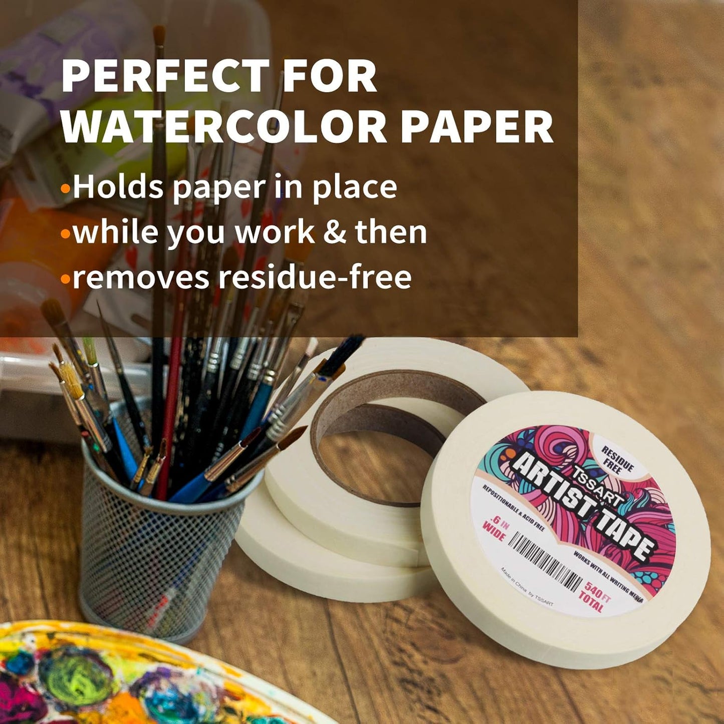 3 Pack White Artist Tape - Masking Artists Tape for Drafting Art Watercolor Painting Canvas Framing - Acid Free 0.6inch Wide 540FT Long Total