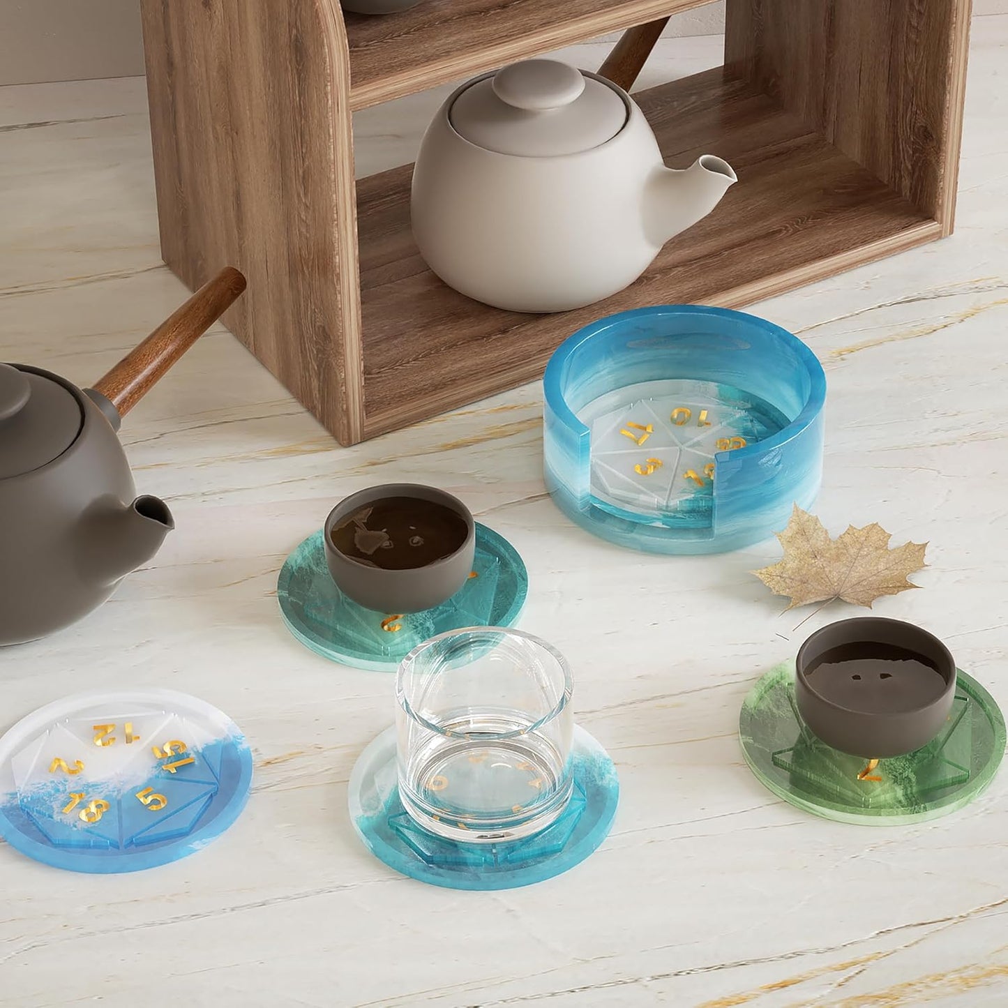 6 Pack Dice Tray Mold + Coaster Mold Holder Mold Resin Clay Jewelry Casting Mold Craft Supplies 3D Silicone Mold for Resin Casting Candle Making Molds