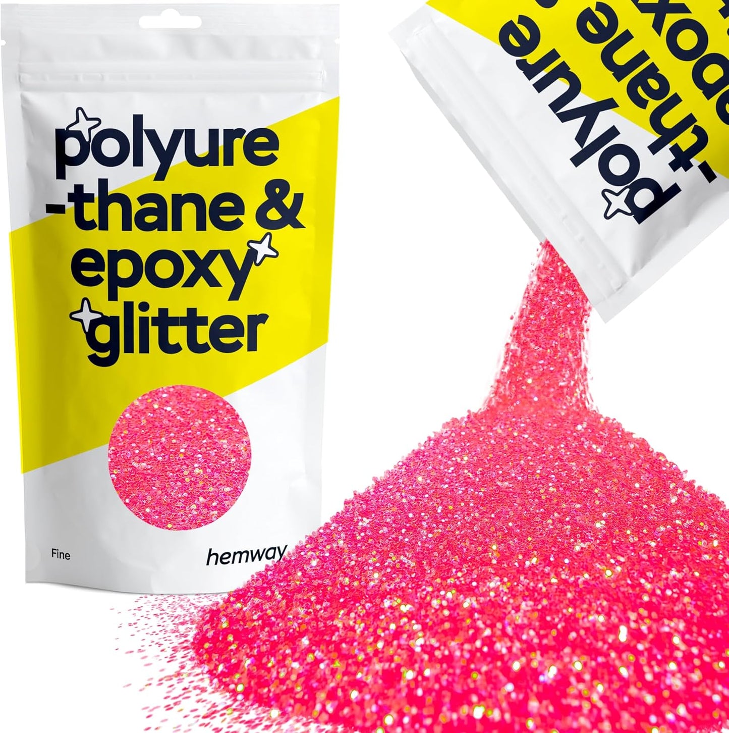 Hemway Polyurethane & Epoxy Resin Glitter 100g / 3.5oz Metallic Crystal Flake Additive for Flooring Jewelry Tumblers Glass Pigment - Fine (1/64" 0.015" 0.4mm) - Fluorescent Pink