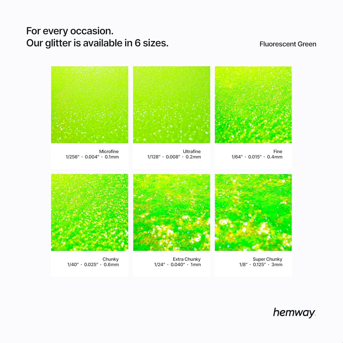 Hemway Polyurethane & Epoxy Resin Glitter 100g / 3.5oz Metallic Crystal Flake Additive for Flooring Jewelry Tumblers Glass Pigment - Fine (1/64" 0.015" 0.4mm) - Fluorescent Green