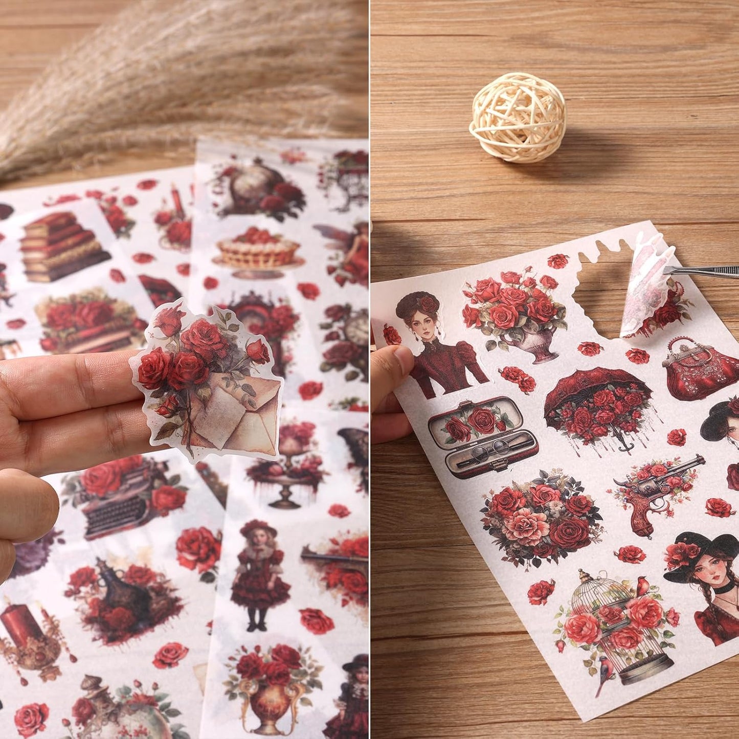 Vintage Ephemera Sticker 24 Sheets precut 300 washi Stickers Paper Journal Stickers for Adults People Scrapbook Stickers Scrapbooking Supplies