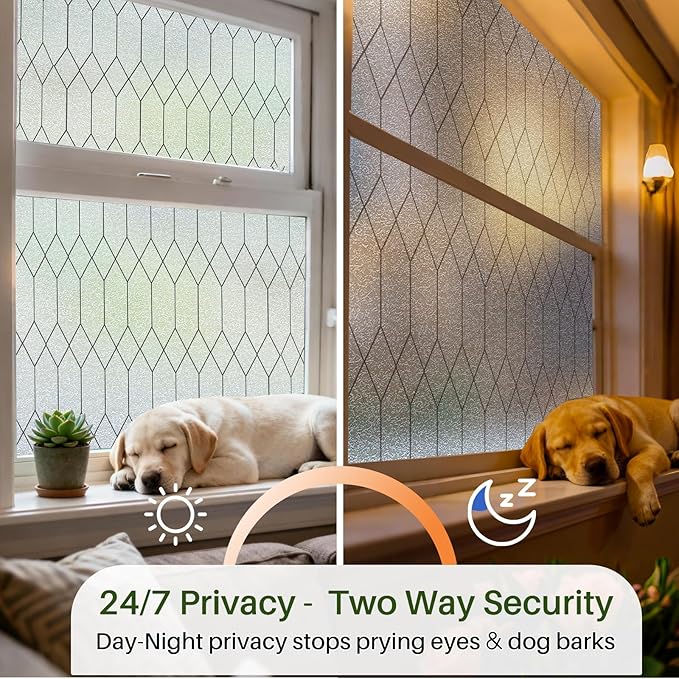 Windimiley Window Privacy Film Stained Glass Static Clings, Bathroom Frosted Leaded Decorative Window Stickers, UV Heat Blocking Opaque Removable for Home Door Coverings (29.5 x 157.5in,Pure)