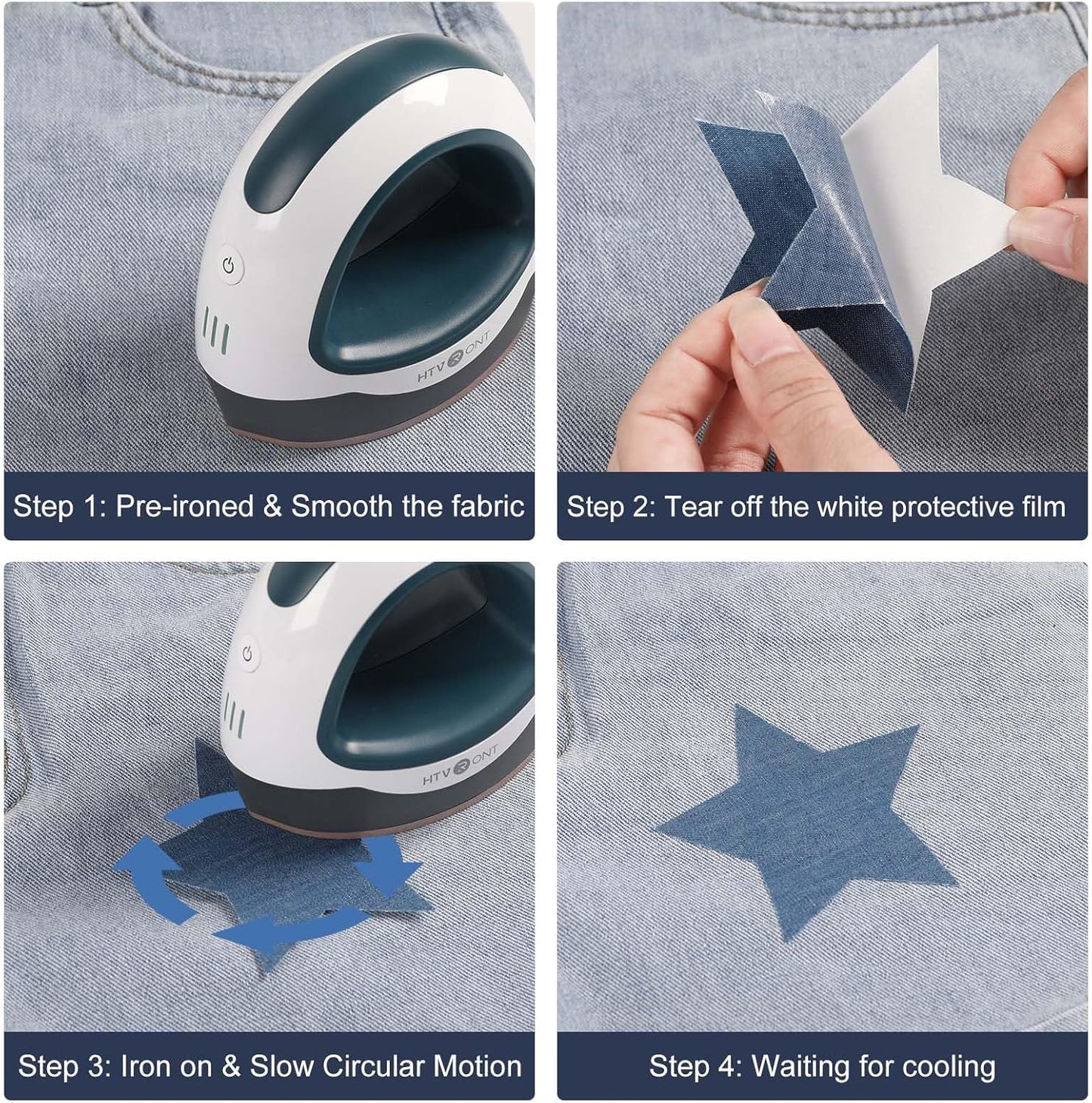 HTVRONT Iron on Patches for Clothing Repair - 20PCS 100% Cotton Denim Patches for Jeans Kit, 4-1/4" by 3-3/4" Iron on for Jeans Repairing 4 Shades Jean Patches