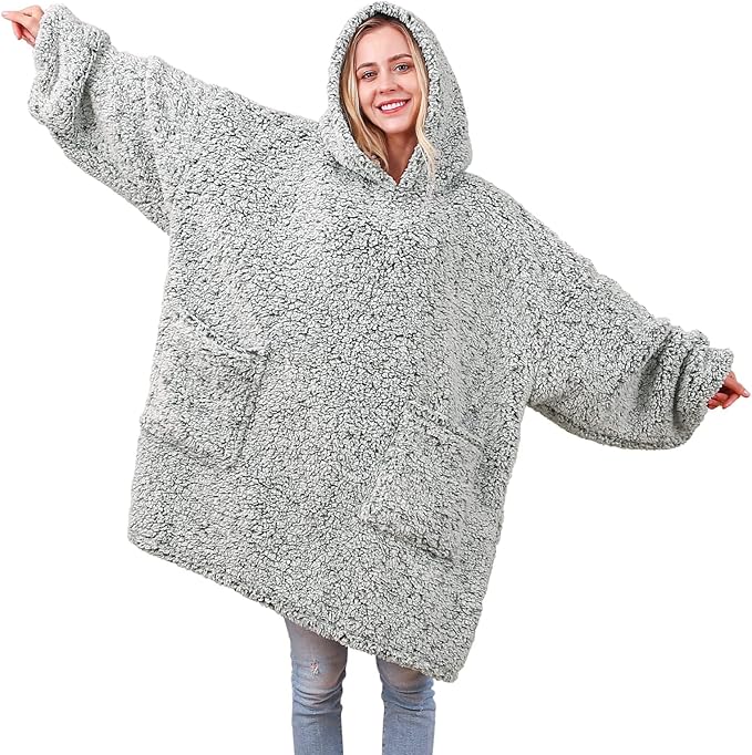 yescool Wearable Blanket Hoodie, Flannel Sherpa Fleece Blanket Sweatshirt for Adults Women Men,One Size Fits All