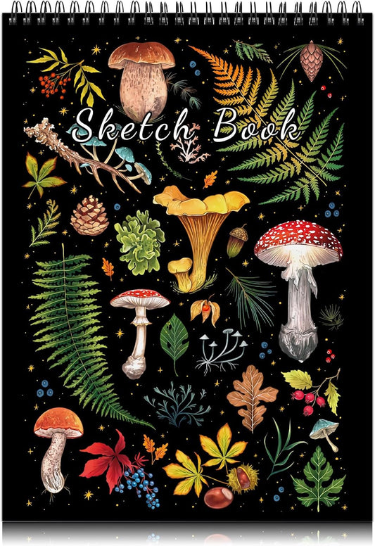 Sketchbook Top Spiral Bound Sketch Pad, 9 x 12 inch,100GSM Thick Paper,50 Sheets 100 Pages,Art Sketch Book Aesthetic Cute Drawing Writing Paper for Girls Women-Mushroom