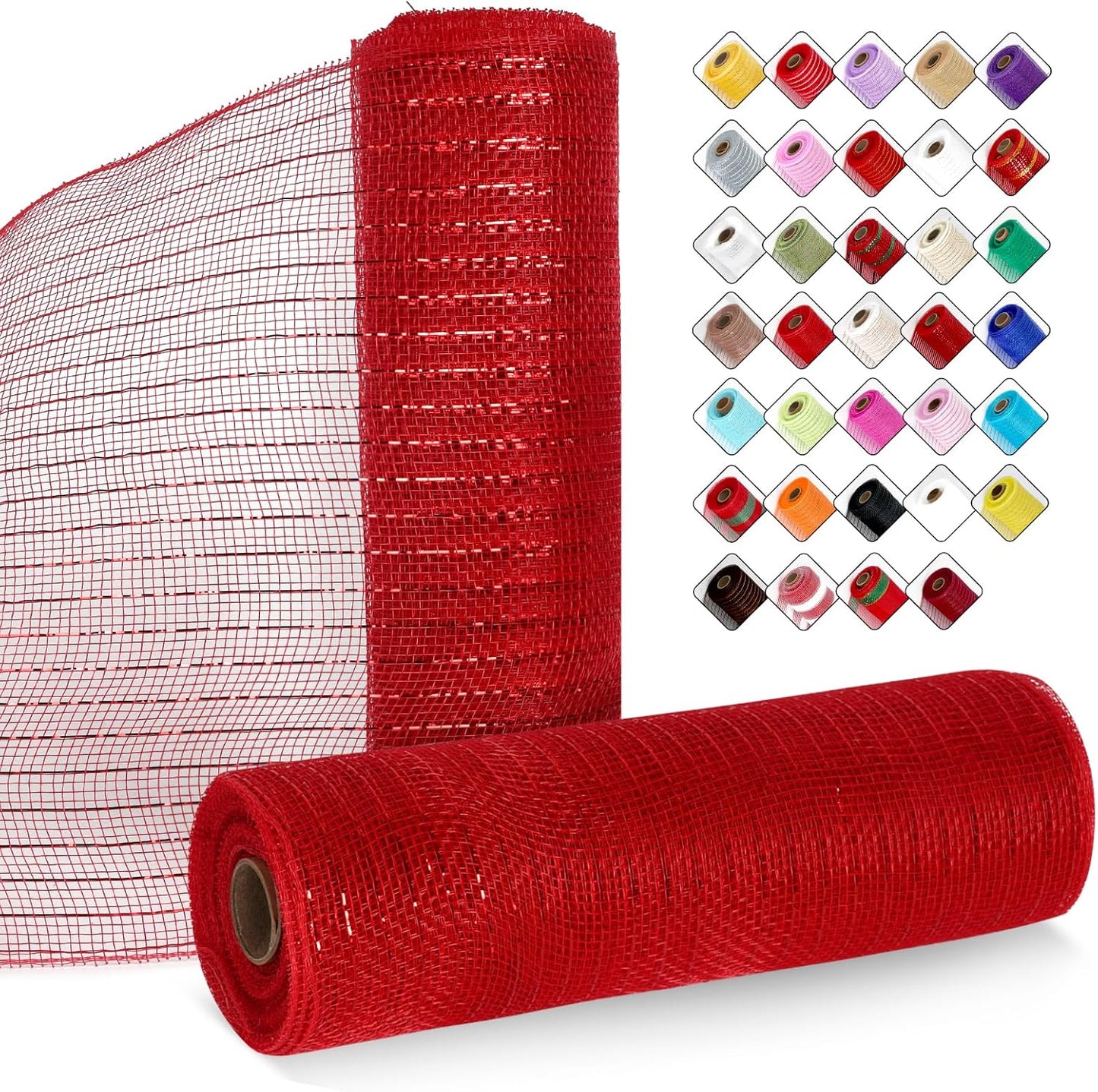 2 Rolls Mesh Ribbon for Wreaths 10 Inch x 30 Foot Wreath Mesh Rolls with Metallic Foil for Easter Christmas Party Wedding Home Decor DIY Craft Projects and Gift Wrapping (Red)