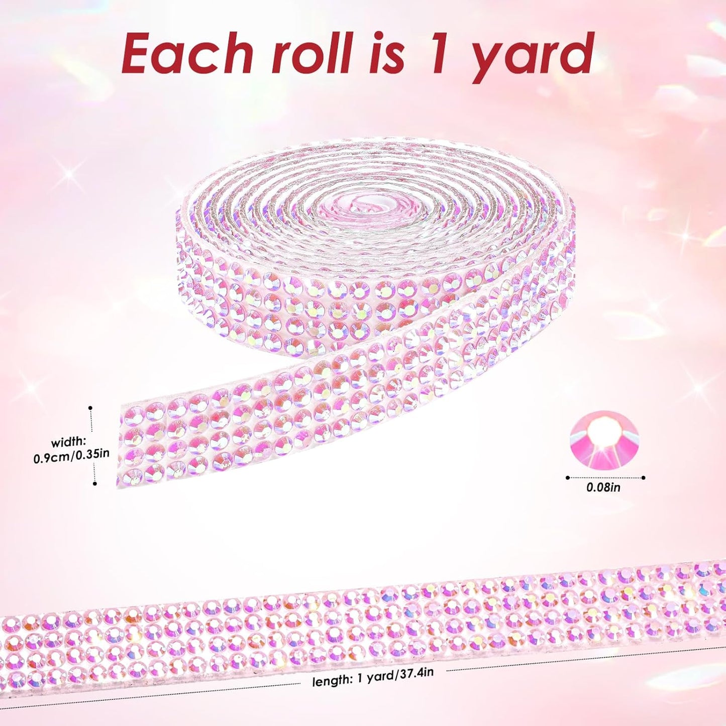 Rhinestone Ribbon Self Adhesive Crystal Rhinestones, 9-Rolls Bedazzling Strips, 9-Yard Rhinestone Strips for DIY Craft, Rhinestones Tape Self Adhesive