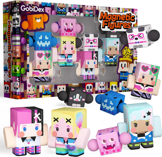 GobiDex 8PCS Magnetic Figures Playset, Travel Toys with Rotatable Animal and Character for Kids & Toddlers, Compatible with Magnet Building Blocks, Educational Sensory Pretend Play Gift
