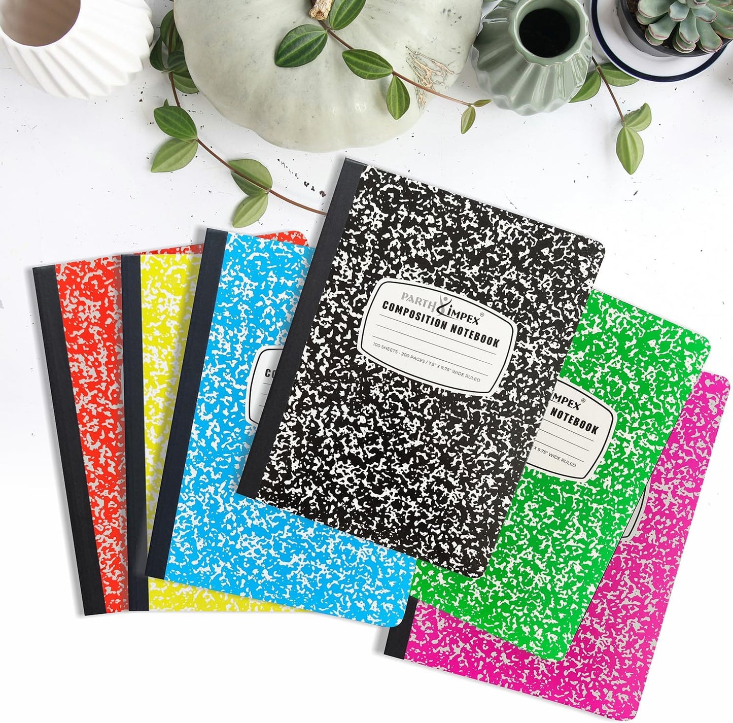 PARTH iMPEX 12 Pack Bulk Composition Notebooks Wide Ruled, 200 Pages (100 Sheets), 9-3/4 x 7-1/2, Hard Cover Wide Ruled Notebooks in 6 Assorted Colors, Composition Notebook For School College Office