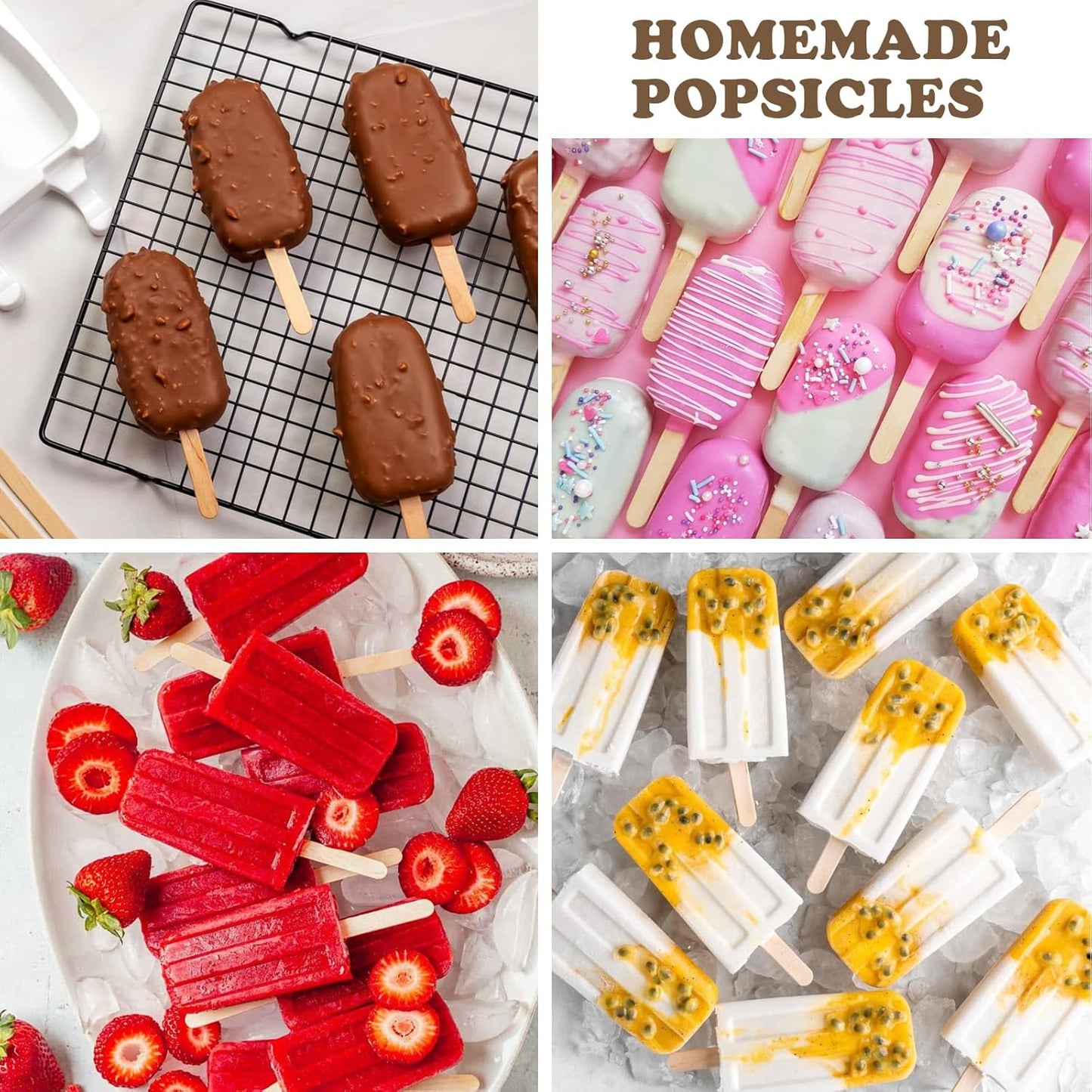 Sakolla 300 Pcs Popsicle Wooden Sticks, 4.5″ Length Natural Wood Standard Ice Pop Sticks for Ice Cream, Cakesicle, Cake Pop, DIY Crafts