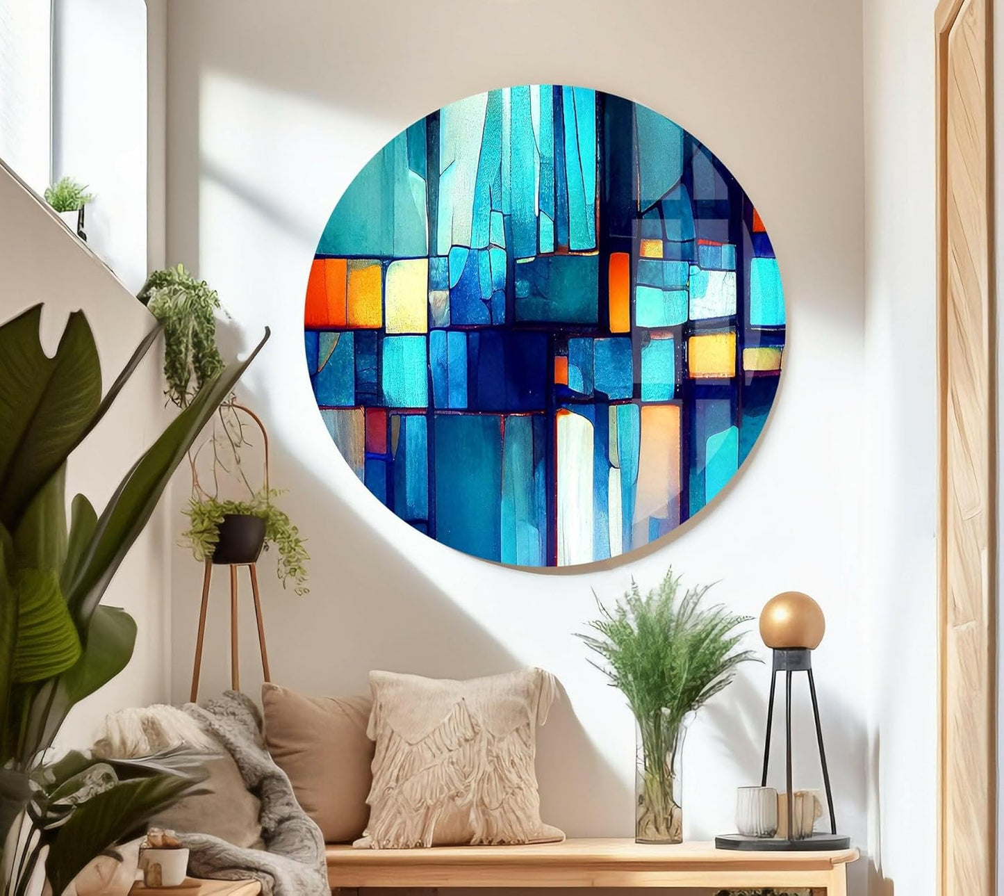 My Photostation.com Round 31,5'' Blue Vibrant Stained Glass Wall ArtTempered Glass Printing Wall Decor Large Wall Art Wall Hangings