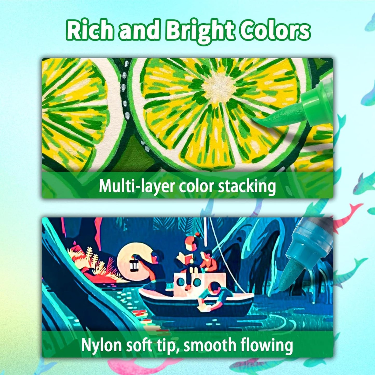 Betem Acrylic Paint Markers Paint Pens, 24 Colors Dual Tip Direct Liquid Acrylic Markers with Automatic Ink Control System, Fine & Brush Tip Art Supplies for Rocks, Wood, Stone, Fabrics, DIY Craft