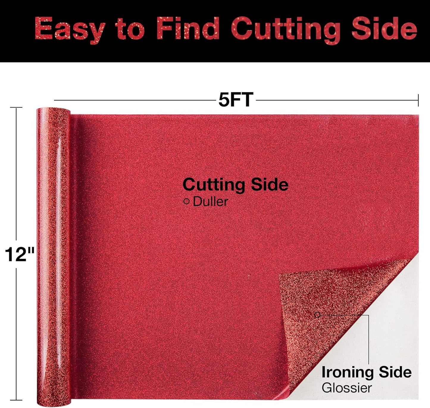 TORC Red Glitter HTV Heat Transfer Vinyl Roll 12 inch x 5 ft Iron on Vinyl for T Shirts Crafts