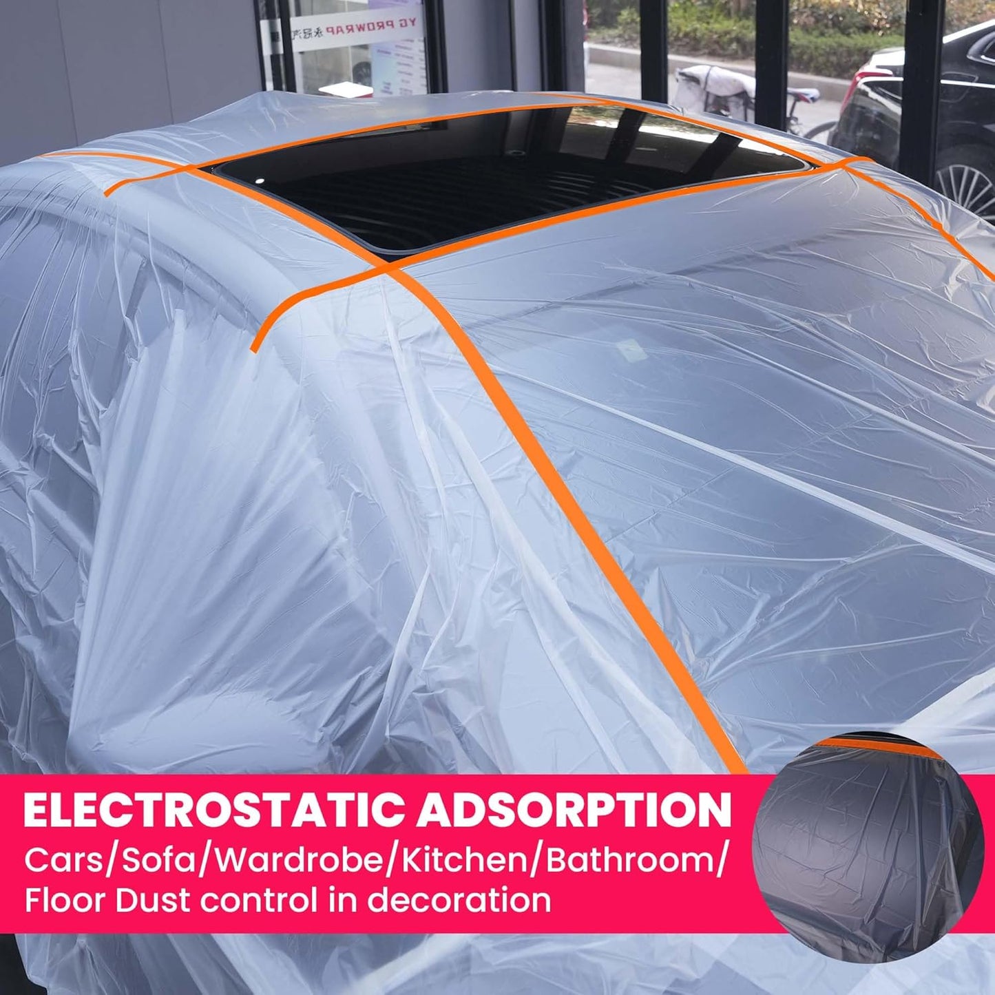 TAPEBEAR Pre-Taped Masking Film with Dispenser, 22" x 30Yards Plastic Sheeting for Painting, Tape and Drape, Painters Masking Tape Film Plastic Drop Cloths for Auto, Appliance and Furniture