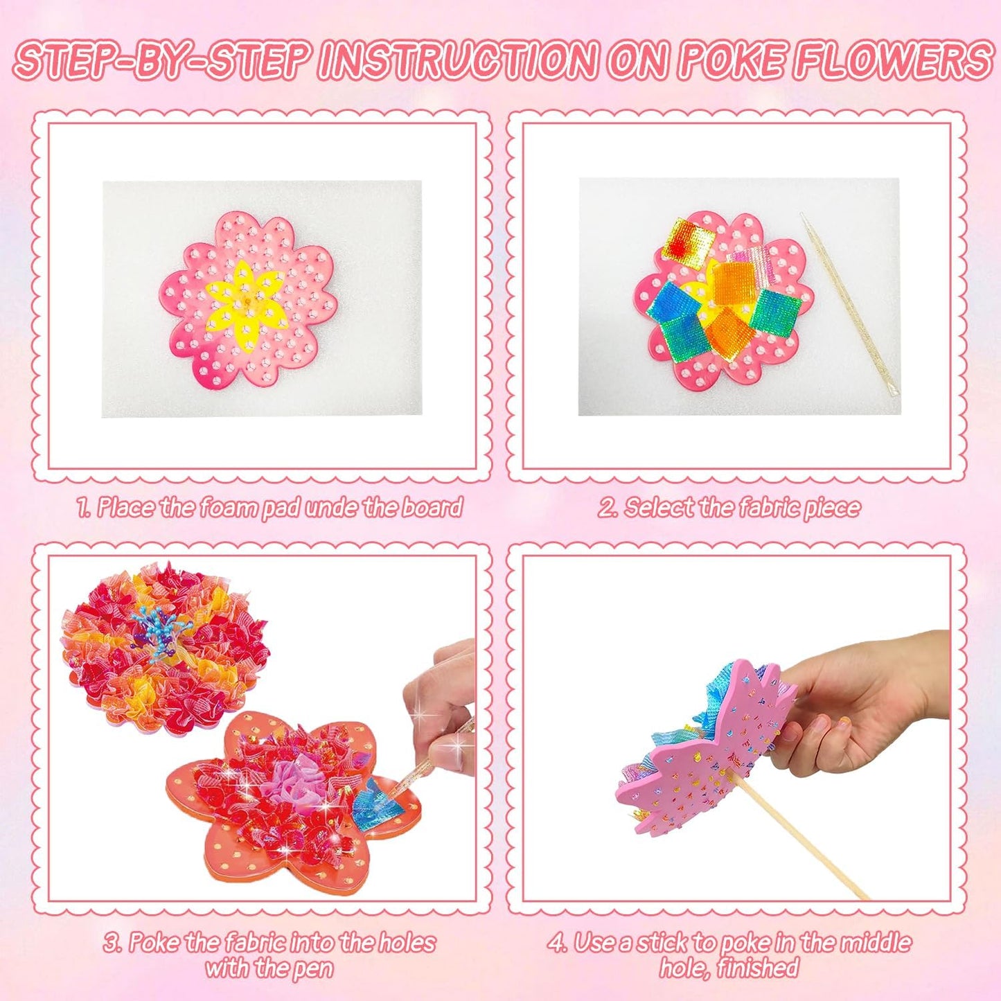 Mostop Crafts for Kids Ages 6-10, DIY Flower Bouquet Craft Kit with Buttons,Felt Flowers and 2 Vase, Poke in Arts and Crafts Birthday Gift Present for 6 7 8 9 10 Year Old Girls Flower Making Kit