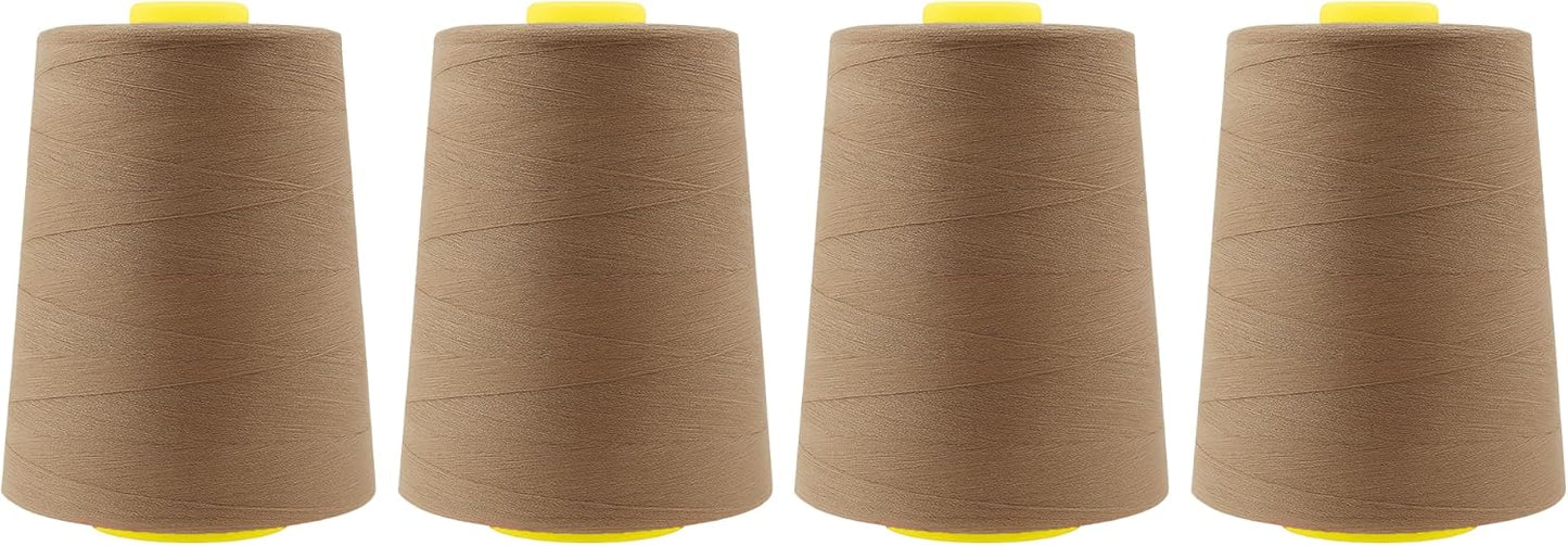 Mandala Crafts 4 Pack of Serger Threads Cones Spools - 20S/2 24000 Yards Polyester Mocha Threads for Sergers Machine and Overlock Quilting Sewing Machine
