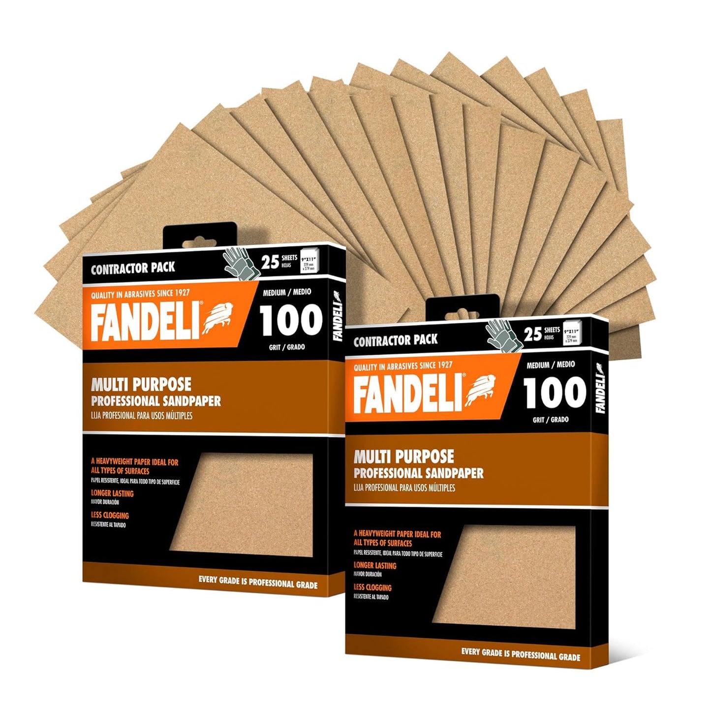 Fandeli | Multi-Purpose Sandpaper | 100 Grit | 50 Sheets of 9'' x 11'' | Ideal for Sanding Metal, Untreated Wood and Painted Surfaces | Sandpaper Sheets | Sandpaper Grit.