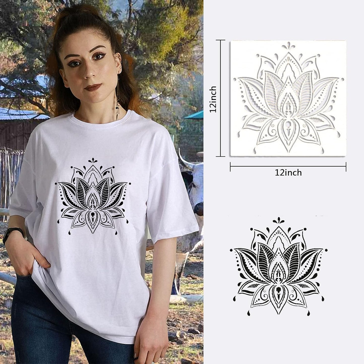 9 Pack Large Reusable Stencil Mandala Stencil Laser Cut Painting Template for Wood Wall Floor Tile Fabric Crafts Furniture Stencils Painting(12x12 Inch)