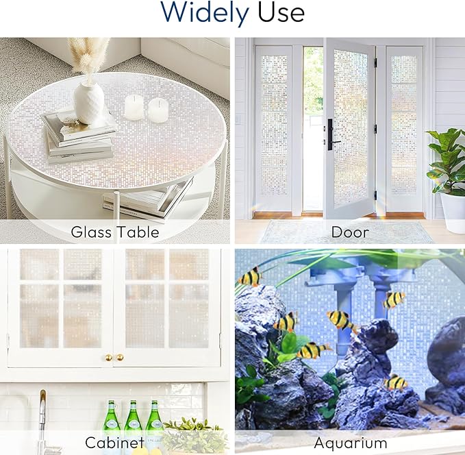rabbitgoo Window Privacy Film Stained Glass Window Film, Mosaic Rainbow Decorative Glass Cling, Removable Static Cling Tint UV Blocking, Non-Adhesive Privacy Covering for Home, 17.5 x 78.7 inches