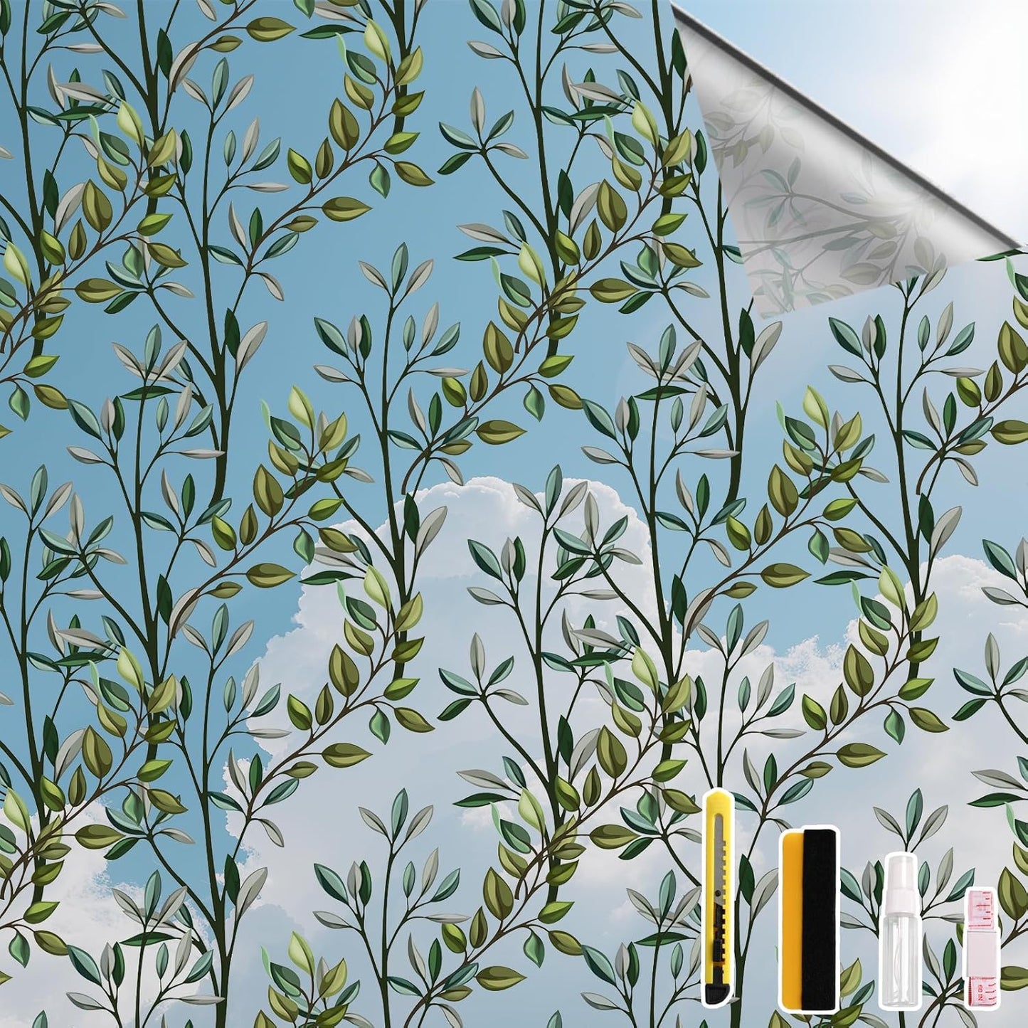 NINETREX One Way Window Privacy Film, Daytime Privacy Static Cling Sun Blocking Anti UV Reflective Window Tint for Home and Office 23.6 x 157.4 inches, Silver Leaf