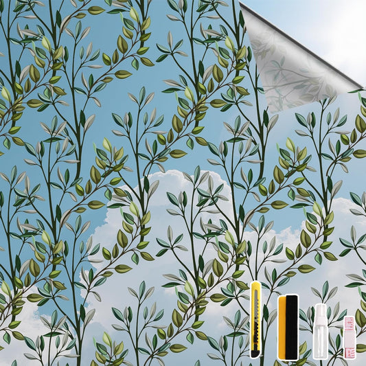 NINETREX One Way Window Privacy Film, Daytime Privacy Static Cling Sun Blocking Anti UV Reflective Window Tint for Home and Office 23.6 x 157.4 inches, Silver Leaf