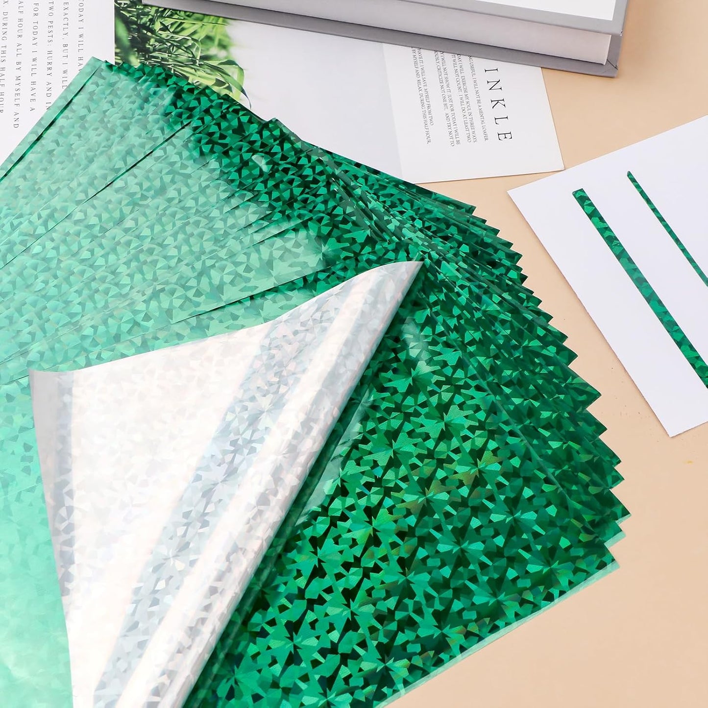 Briartw 50 Sheets Green Gemstone Toner Reactive Foil - Per Sheet 20x29cm (7.9 x 11.4 inch)- Metallic Finish for Laser Printers & Laminators - Ideal for Printing,Cardmaking,Scrapbooking,DIY Projects