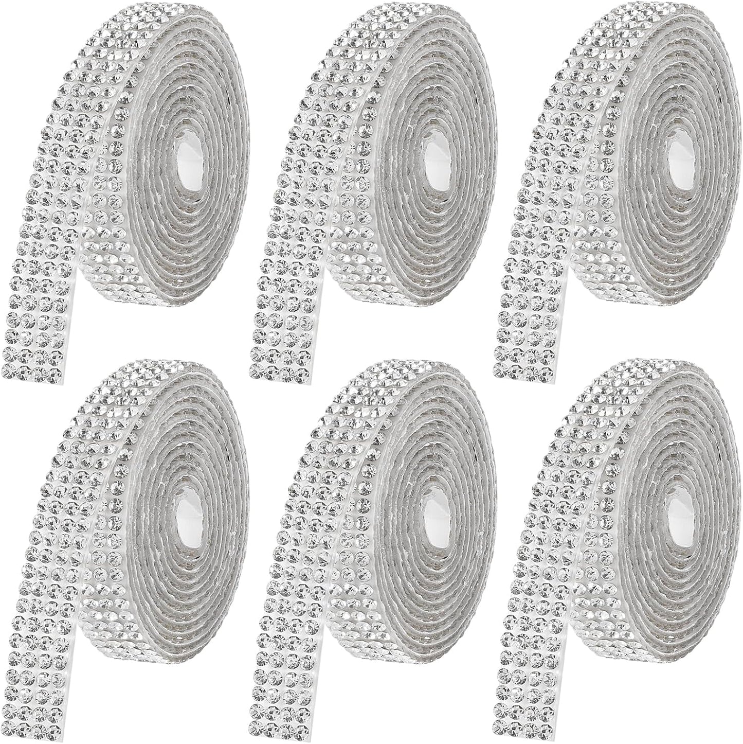Rhinestone Ribbon Self Adhesive Crystal Rhinestone, 6-Yard Bedazzling Strips, 6-Rolls Rhinestones Strips for DIY Craft, Rhinestones Tape Self Adhesive, Transparent Crystal Color