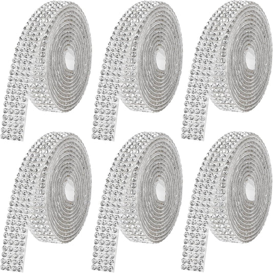 Rhinestone Ribbon Self Adhesive Crystal Rhinestone, 6-Yard Bedazzling Strips, 6-Rolls Rhinestones Strips for DIY Craft, Rhinestones Tape Self Adhesive, Transparent Crystal Color