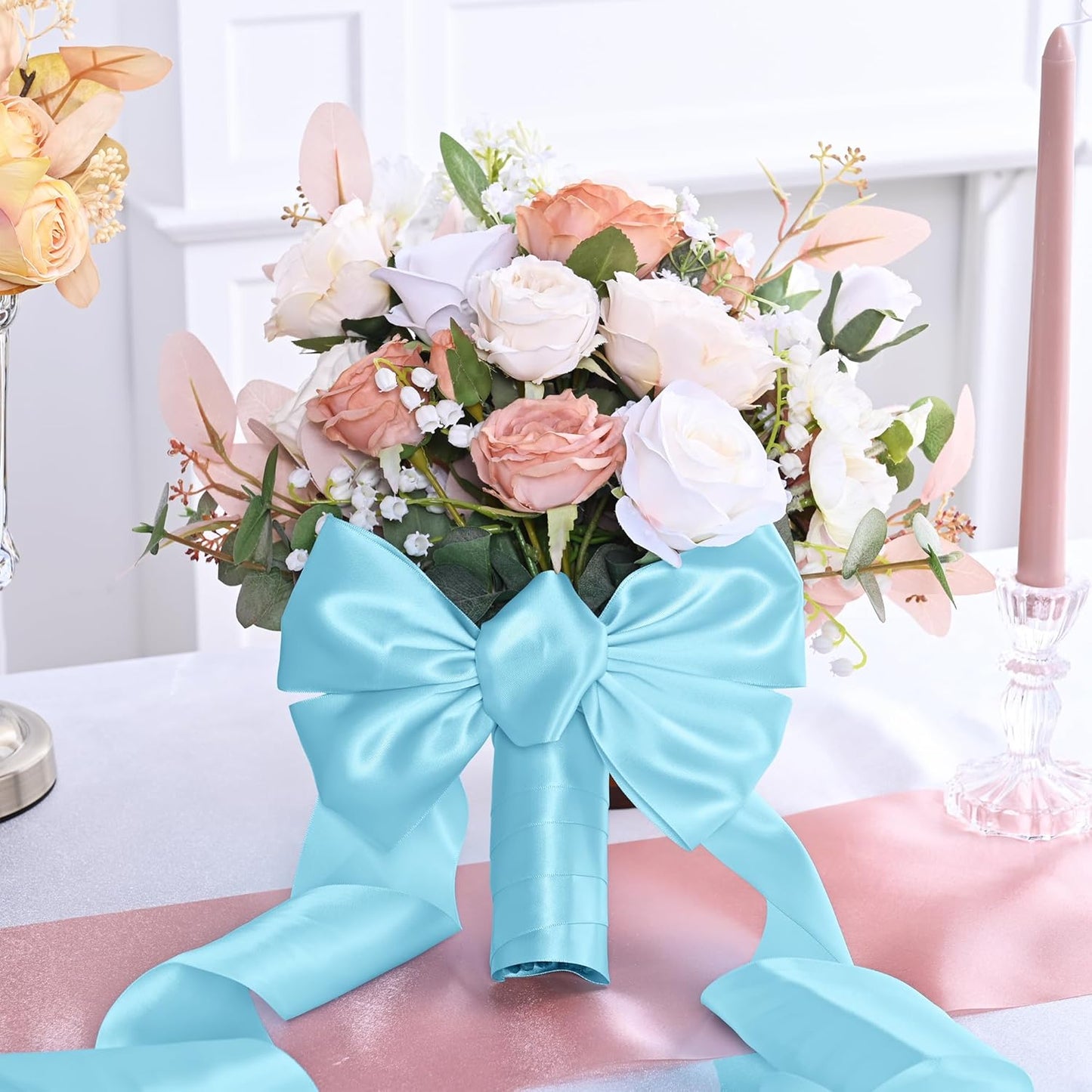 Blue Mist Satin Ribbon 3 Inch X 15 Yards Solid Color Double Faced Ribbons Perfect for Crafts Wedding Decor Bow Making Arts Sewing and More