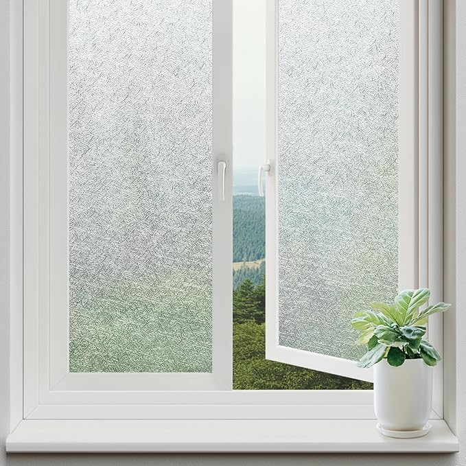 rabbitgoo Window Privacy Film Frosted Glass Film, Decorative Cling UV Sun Blocking Decals, Frosting Window Clings for Home Bathroom Door Coverings, 35.4 x 78.7 inches