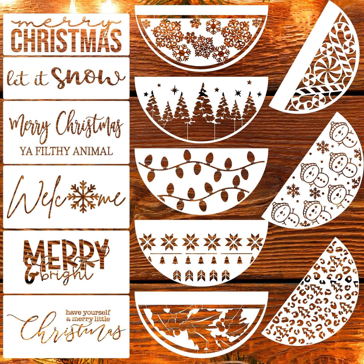 Christmas Stencils for Painting on Wood 12” Large Christmas Doormat Stencils Reusable Holiday Stencil for Crafts Door Mats Canvas Window Decor