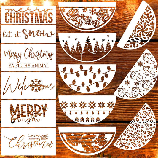 Christmas Stencils for Painting on Wood 12” Large Christmas Doormat Stencils Reusable Holiday Stencil for Crafts Door Mats Canvas Window Decor