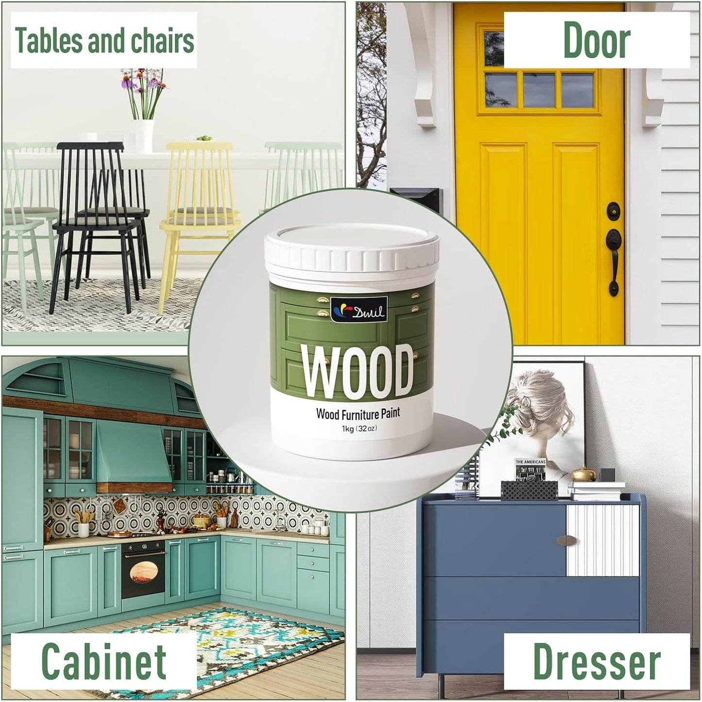 DWIL Matte Finish Furniture Paint - 32 Oz Wood Paint for Cabinets, Doors, Tables, and Dressers Refinishing - Water-Based, Non-Toxic & Odorless, Easy to Apply(White)-With Tools