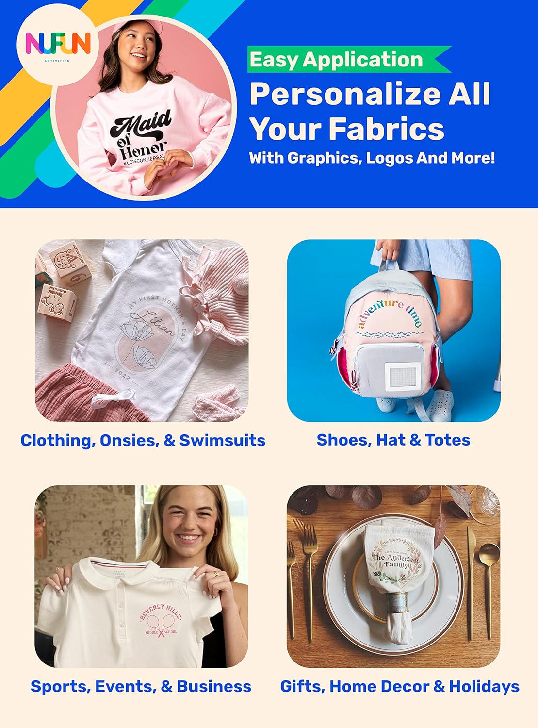 NuFun Activities Printable Iron-on Heat Transfer Paper for T Shirts, Light Fabrics, 50 Sheets 8.5 x 11 inch, Long Lasting, Durable, Professional Quality, Easy DIY, Non-Toxic, Made in The USA