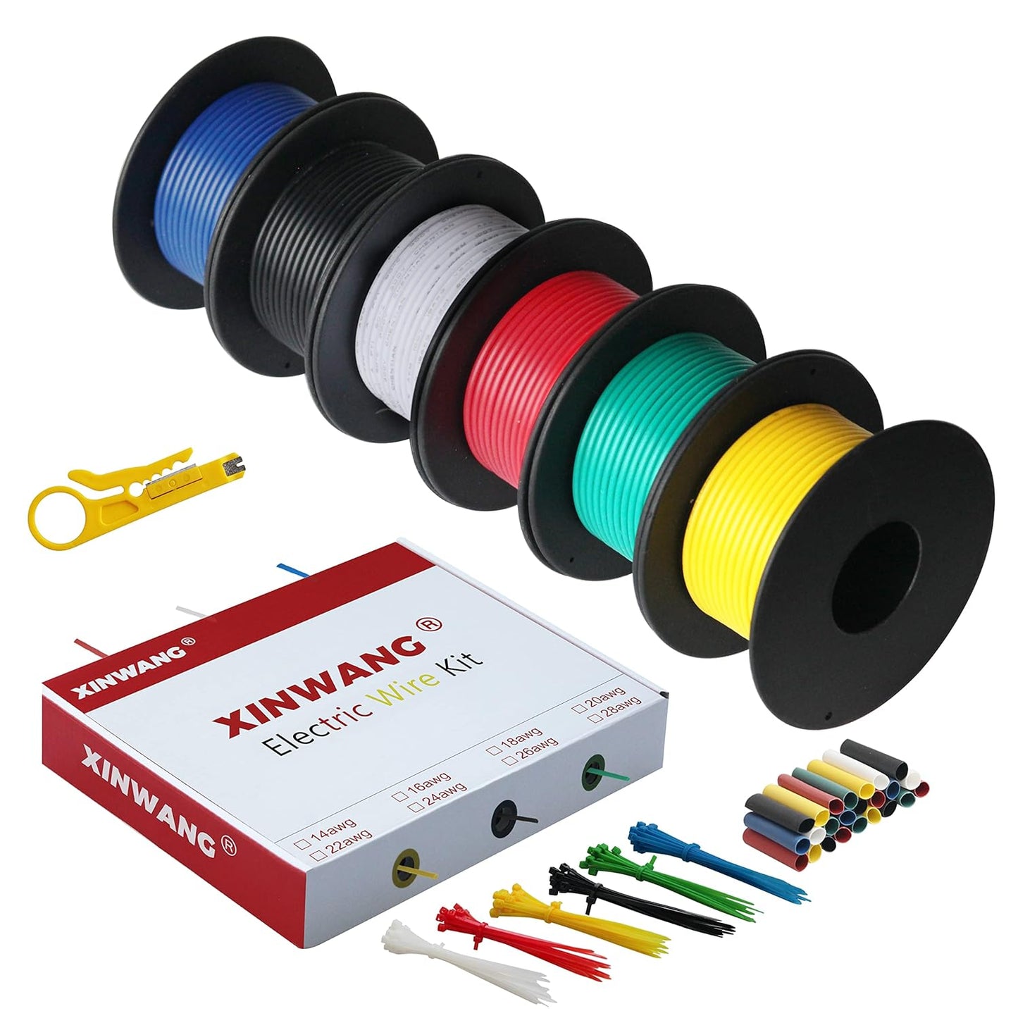 20 Gauge Electrical Wire,20 awg Wire-XINWANG 20 Gauge Stranded Tinned Copper Wire with PVC Insulation(OD:1.8 mm) 6 Colors,23ft Each, Hook Up Wire Kit