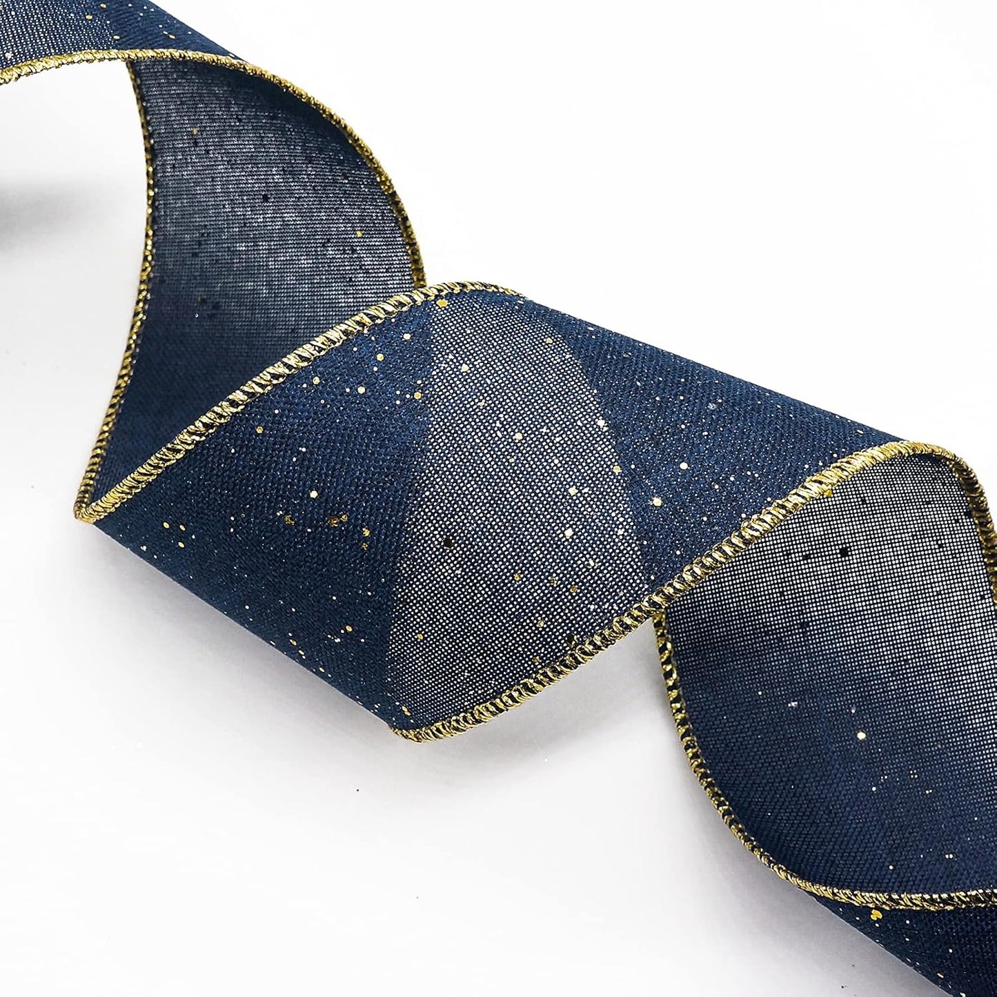 CT CRAFT LLC Blue Burlap Fabric Confetti Glitter Wired Ribbon 2.5" x 10 Yards Navy Color for Christmas Home Wedding Decor Gift Wrapping Tree Topper Bow Wreath Bouquet DIY Crafts
