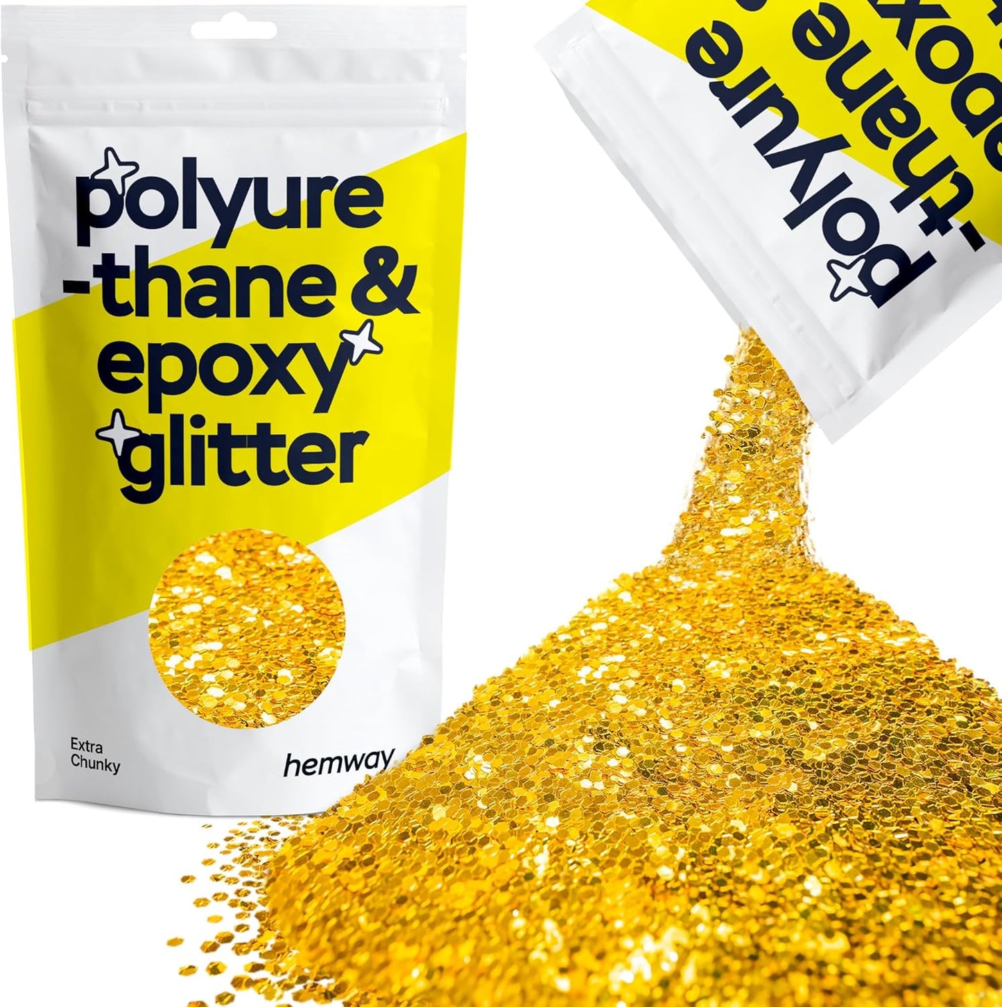 Hemway Polyurethane & Epoxy Resin Glitter 100g / 3.5oz Metallic Crystal Flake Additive for Flooring Jewelry Tumblers Glass Pigment - Extra Chunky (1/24" 0.040" 1mm) - Gold