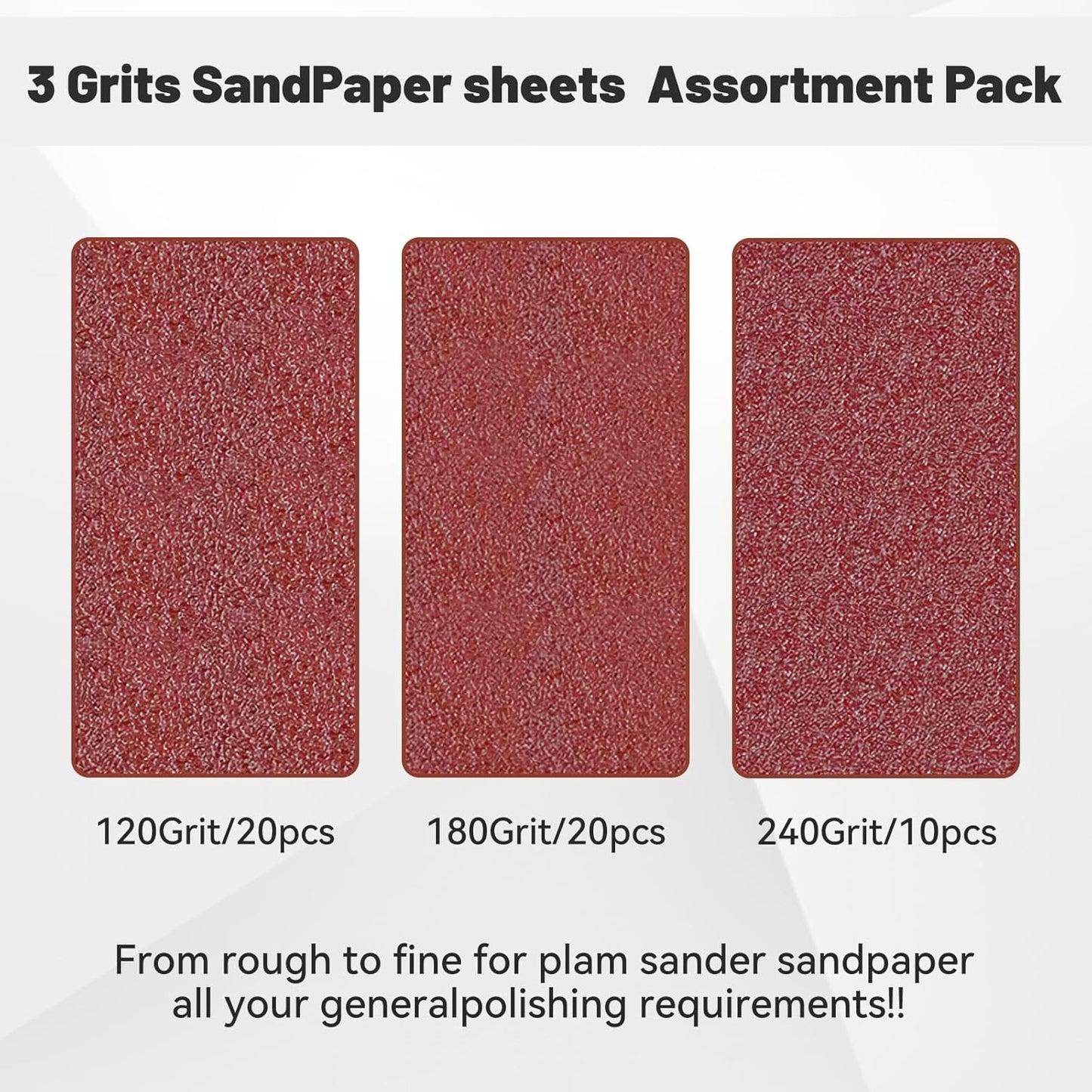 1/4 Sandpaper Sheet,4-1/2"*5-1/2" Assorted120-180-240,50PACK