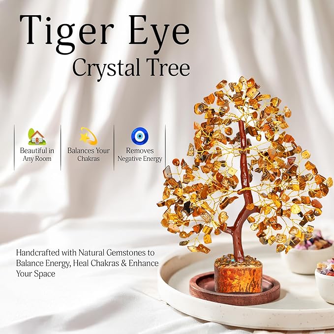 YATSKIA Tiger Eye Crystal Tree - Gemstone Tree of Life - Tiger Eye Stone - Chakra Gifts - Crystal Décor - Feng Shui Decor - Spiritual Gifts for Women