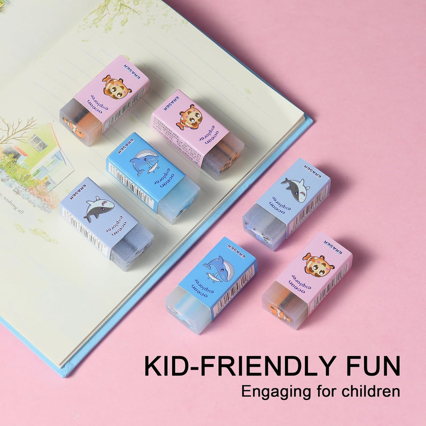 HILAZA 18Pcs Cute Sea Animal Erasers for Kids Bulk, Kawaii Fun Pencil Jelly Erasers for School Classroom Supplies Prize Gifts Party Favors