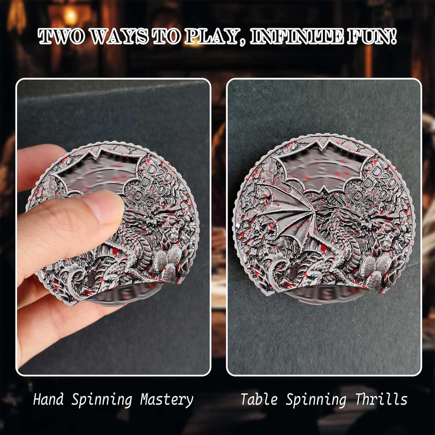 DND Dice Set Roulette: Fidget D4 D6 D8 D10 D10% D12 D20 All in One Metal D&D Spinner Dice - Cool Role Playing Dice Gifts for Dungeons and Dragons TRPG MTG Games Lover Players (Bloodstained)