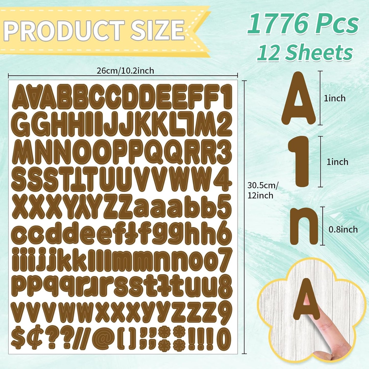 Alphabet Stickers - 1'' Inch Brown Letter Stickers, Self-Adhesive, Vinyl, Mailbox Numbers, for Bulletin Boards, Classroom, Home Decor